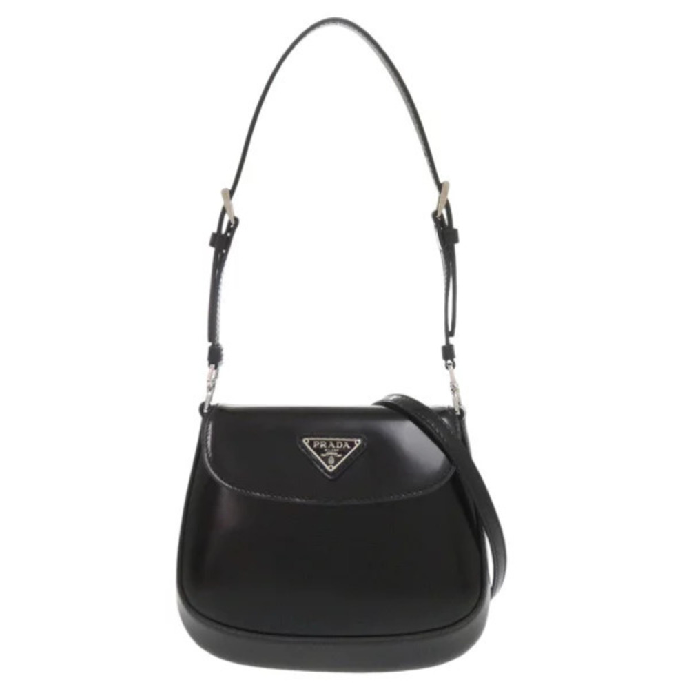Prada SPAZZOLATO Triangle Logo Leather Black Shoulder Bag
